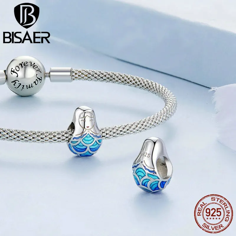 BISAER 925 Sterling Silver Three Colors Russian Doll Charm Bead Fit Original Women Bracelet & Necklace DIY Fine Jewelry EFC702