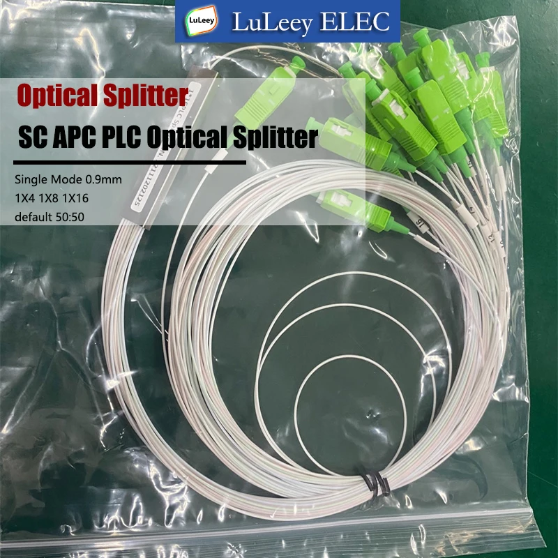 10pcs SC APC PLC Optical Splitter1X4 1X8 1X16 Splitter Cable Fiber Optic Single Mode 0.9mm G657A1 LSZH 1m PVC