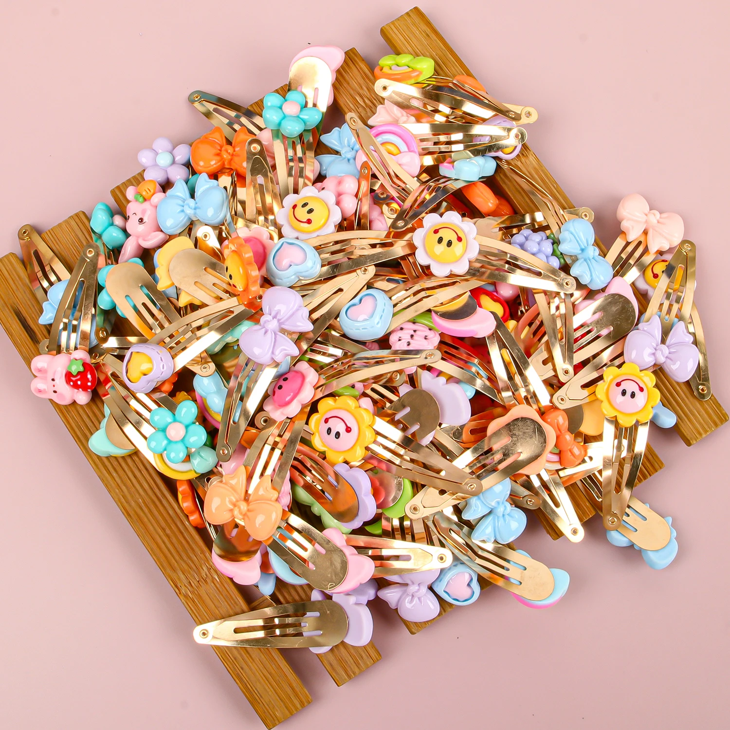 

20/40 шт., разные цвета, мультяшный бант с цветочным принтом, радужное сердце, BB-зажим для девочек, милые модные заколки для детей, женские аксессуары для волос