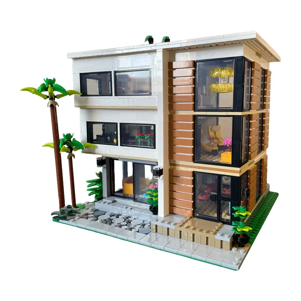 MOC-187263 모듈러 모던 하우스 V2 빌딩 블록 모델 모던 하우스 V2 모듈러 대체 조립형 2x31153 브릭 조립 장난감