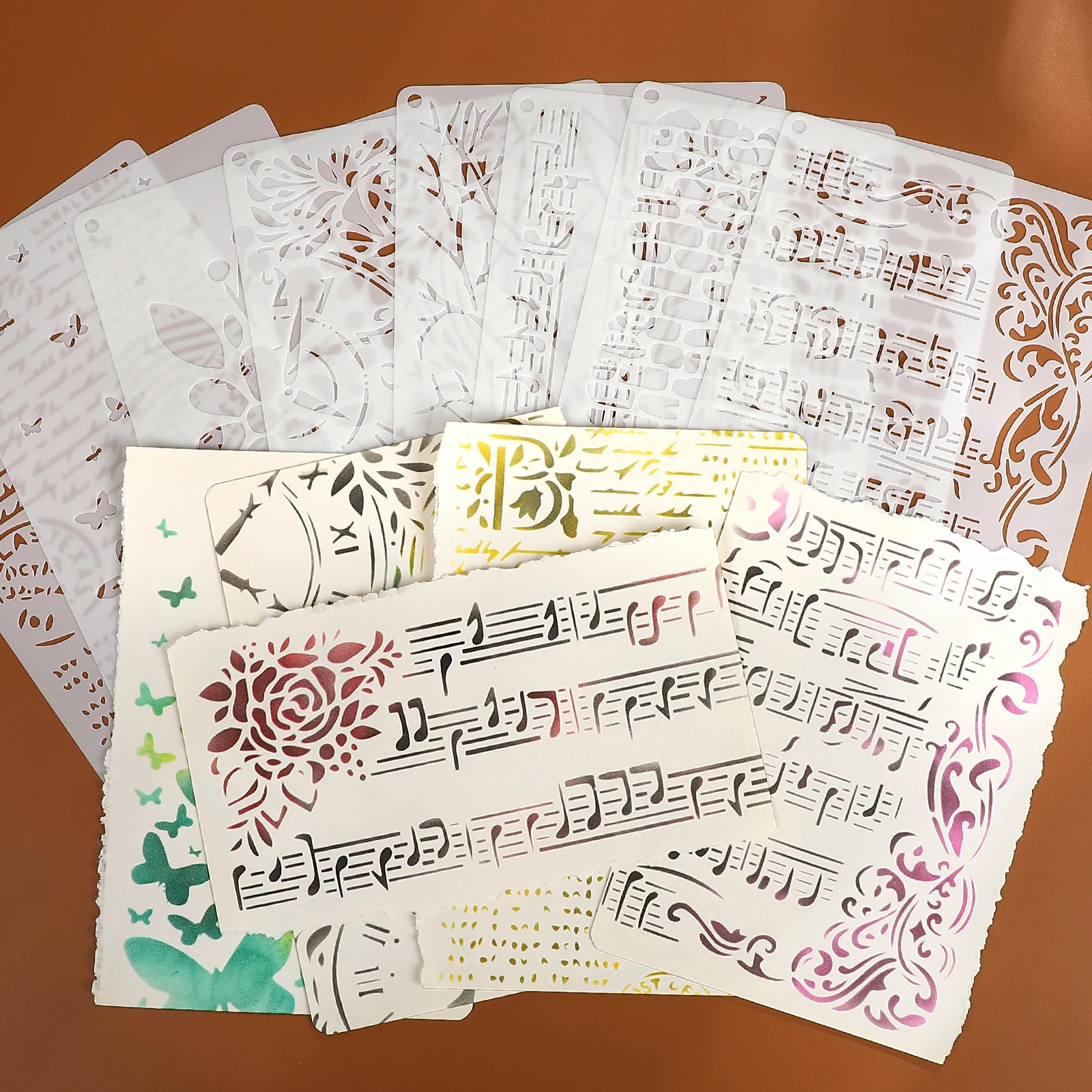 8 Pcs/set Vintage Music Notes Butterfly Plant Landscape Hollow Template Creative DIY Junk Journal Material Collage Stationery