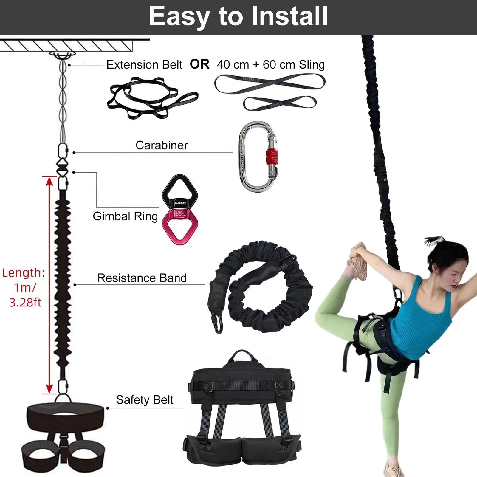 PRIOR FITNESS Yoga Bungee Set | Elastic Inversion Bands & Aerial Yoga Anti-Gravity Ropes | Boost Agility/Speed/Balance | Profess