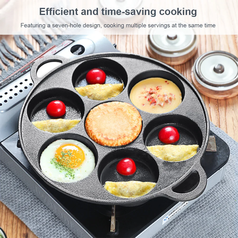 7 Hole Frying Pot Cast Iron Non-Stick Egg Pancake Steak Pan Omelet Pancake Breakfast Maker Household Kitchen Restaurant Cookware