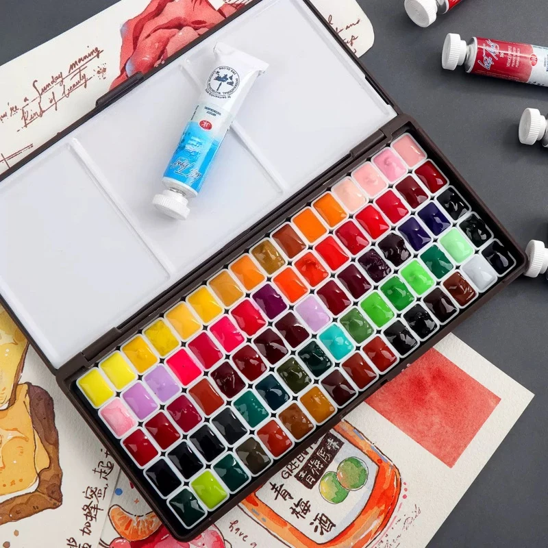 80 Colors 0.5ml Watercolor Paint Set Portable Watercolor Box Holbein DS White Night Pigment Travel Sketch Painting Art Supplies