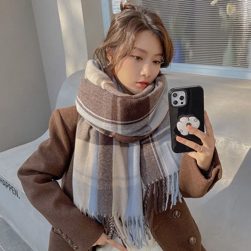 Women Scarf Winter Thick Warm Plaid Scarf Women Korean Couples Neck Warm Scarves Outdoor Wraps With Tassel Casual Shawl Female