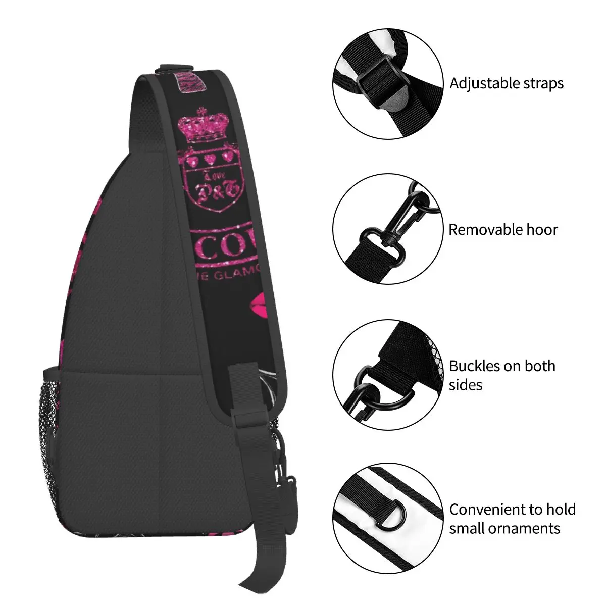 Juicy-Couture Crossbody Backpack Sling Shoulder Bag Durable Adjustable Gym Bag Cycling Travel Hiking Daypack