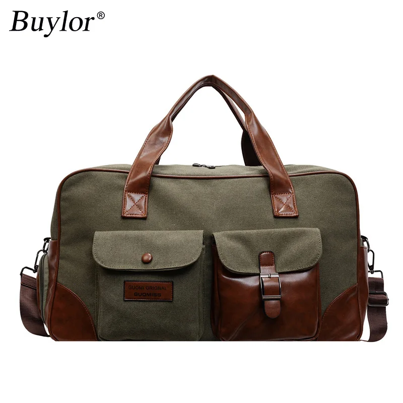 กระเป๋าเดินทางผ้าแคนวาสขนาดใหญ่ Buylor สำหรับผู้ชาย กระเป๋าใส่เสื้อผ้าผู้หญิง กระเป๋าโยคะ ฟิตเนส กระเป๋าอเนกประสงค์ กระเป๋าถือสำหรับเดินทางค้างคืน
