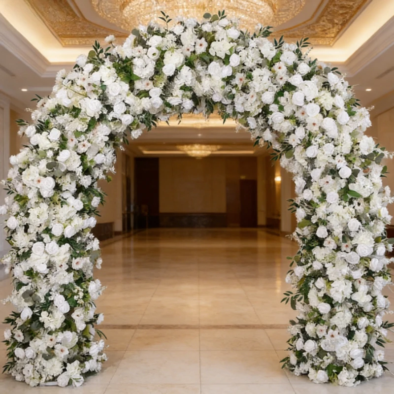 

240CM White Camellia Arch Blessed with Green Plants and Rose Artificial Flowers Create A Dreamy Wedding Background and Stage