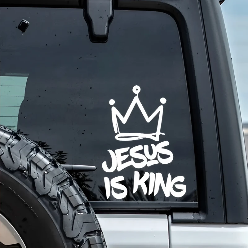 Jesus is King and wears a crown creative&funny stickers for cartoon fans&lover,high quality for car trucks motorcycles & laptops