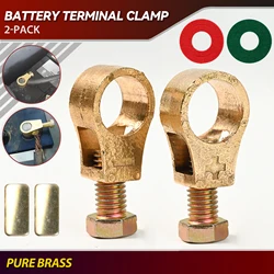 2pcs Pure Brass Car Battery Terminal Wire Cable Clamp Top Quick Post Positive & Negative Connection Clips with Washers Universal