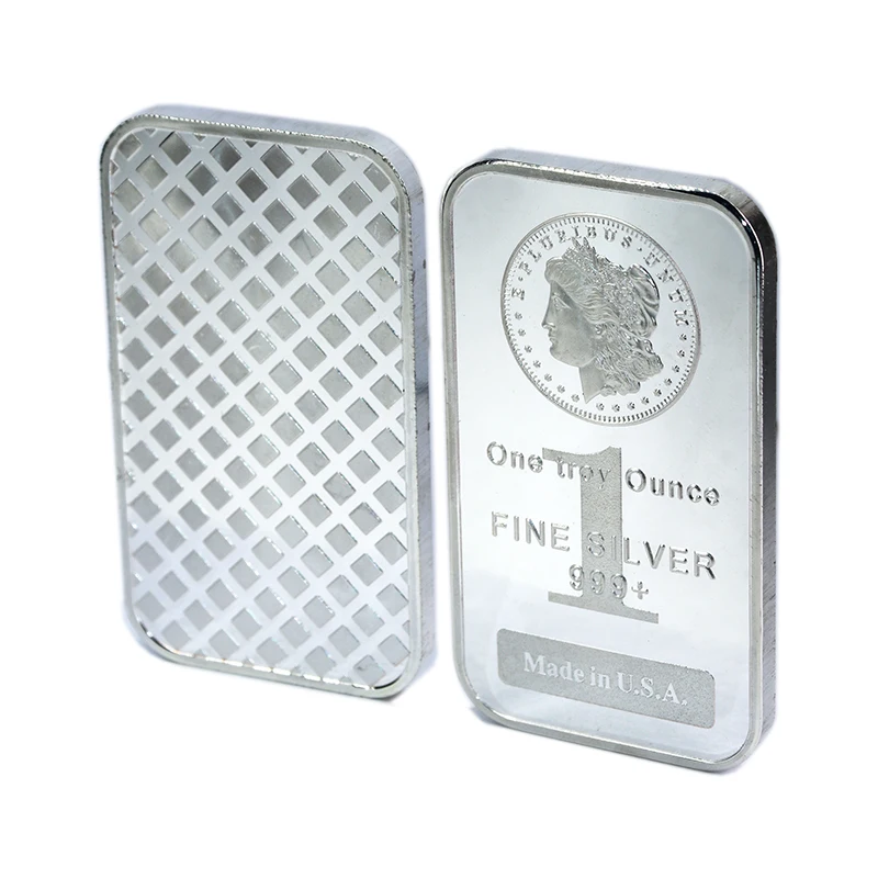 Non-Magnetic Morgan Coin Bar, Silver Plated Badge, Beauty Bar, 1 oz, 5 Pcs