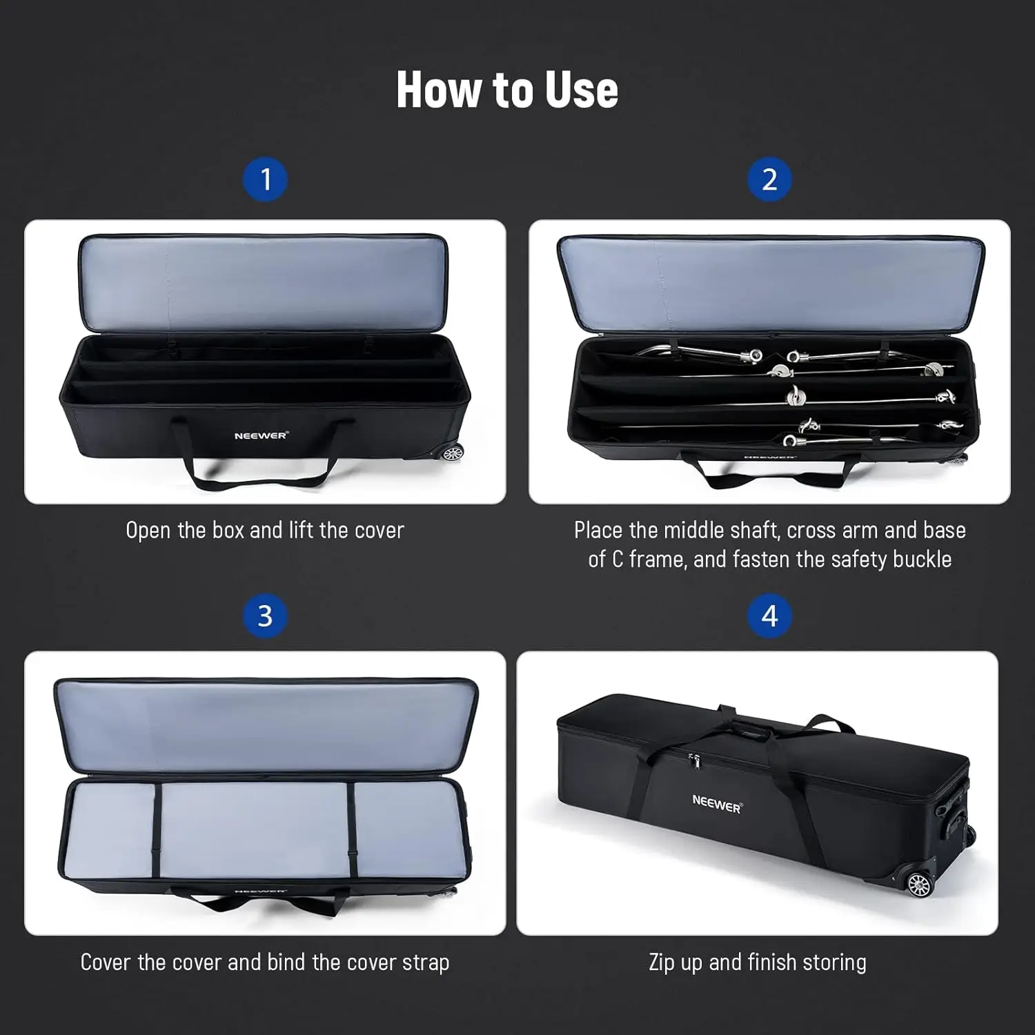 Wer C-Valise à Roulettes Noire avec Roues Robustes, Poignée et Sangles de Fixation, Support de Transport