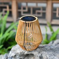 Rattan Bamboo Lamp IP65 Waterproof Hanging/Standing Rattan Solar Lantern Outside Big Rattan Solar Light for Balcony Patio Garden