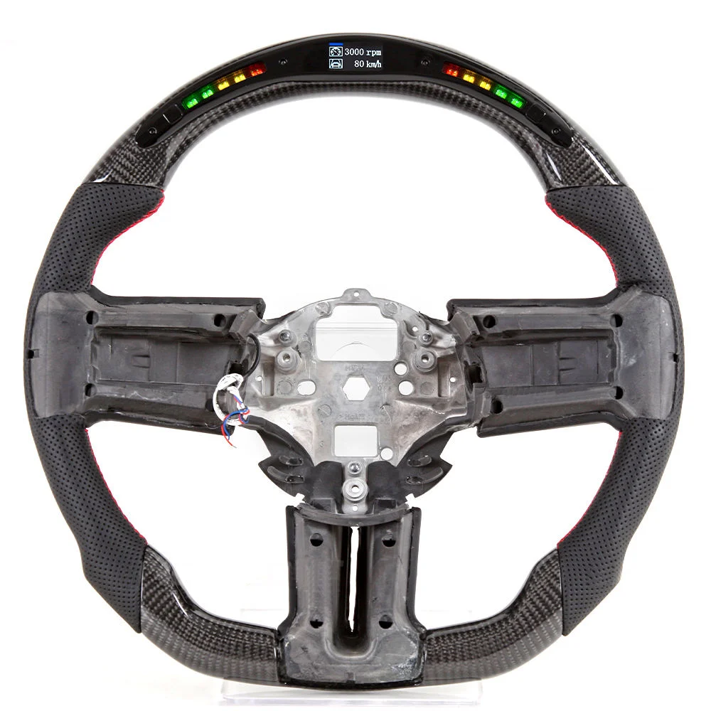 

Hot Selling LED Speed RPM Real Carbon Fiber Steering Wheel for Ford Mustang Shelby 2010-2014 Flat Bottom 3 Runner Steering Wheel