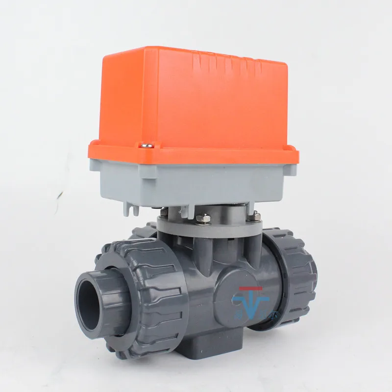 UPVC Electric Ball Valve with Double Union Ball Valve AC220V, Acid and Alkali Resistant ABS PVC Plastic AC24V