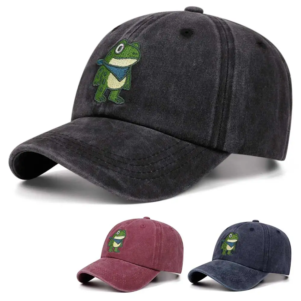 cartoon cute frog washed retro embroidery cowboy baseball caps women men outdoor casual duck hats