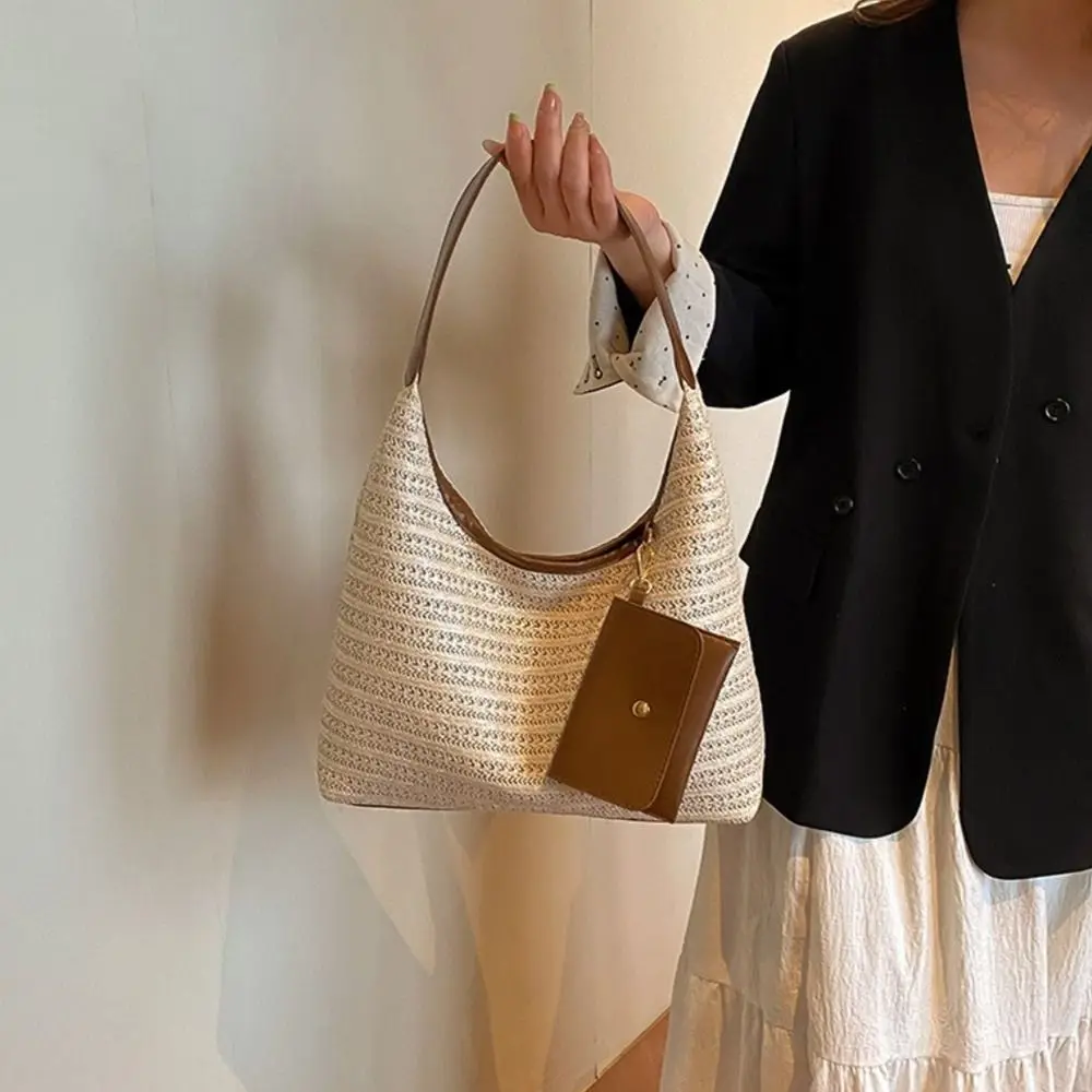 

Trendy Summer Weave Straw Bag Boho Casual Straw Shoulder Bag Beach Leisure Women's Tote Bag Female