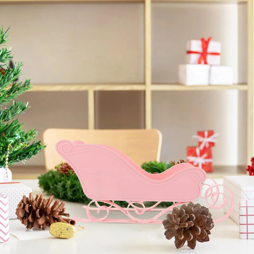 DIY Christmas Sleigh Statue Reusable Durable Christmas Santa Accessories Cute Santa Claus Sled Figurine Living Room