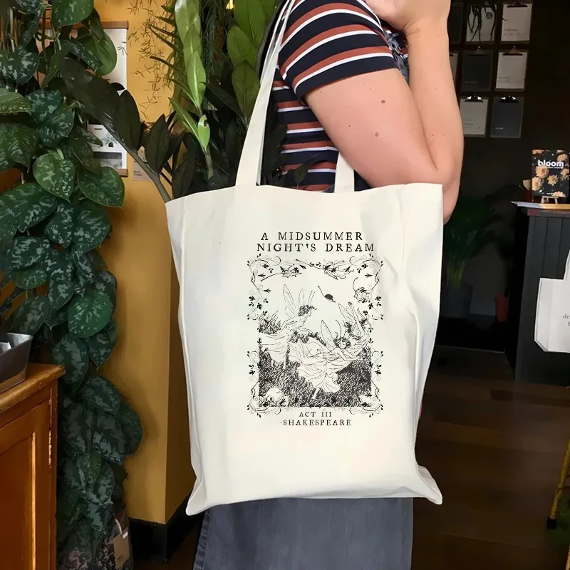 

Women's A Midsummer Nights Dream tote bag Grunge Fairycore canvas bag Fairycore shopping bag Retro Print Shakespeare poet tote