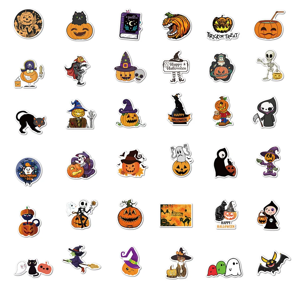 10/50/100pcs Funny Halloween Ghost Pumpkin Stickers Horror Decals Decoration Sticker Wall Skateboard Phone RefrigeratorToy