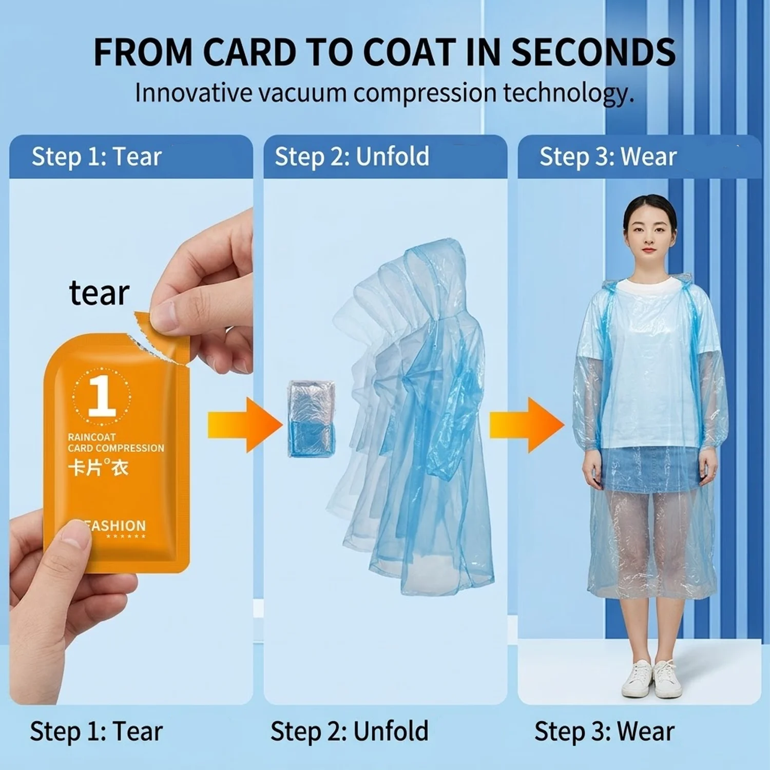 男女兼用携帯用カード型使い捨てレインコート軽量PEレインポン - Emergency Poncho Rain のレビューと価格