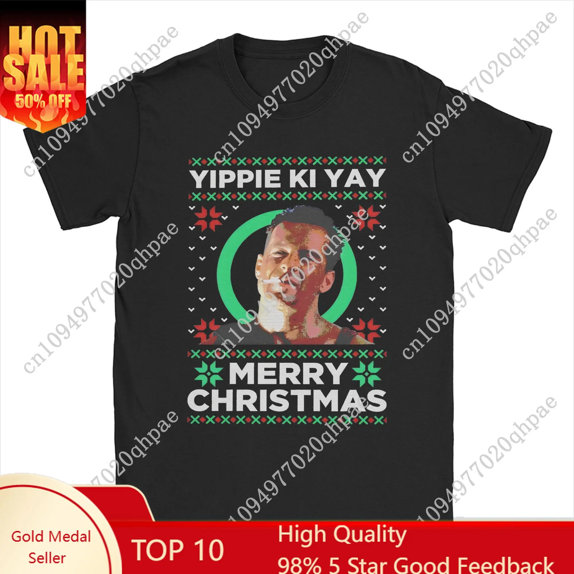 

Men's John McClane Christmas Art Die Hard T Shirts Funny Yippee Ki Yay Movie Cotton Tops Vintage Round Neck Tee 4XL 5XL T-Shirt
