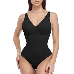 Shapewear Bodysuit Thong Shaper for Women Waist Trainer Body Shaper Deep V Neck Slimming Underwear Built-in Bra Camisoles Tops