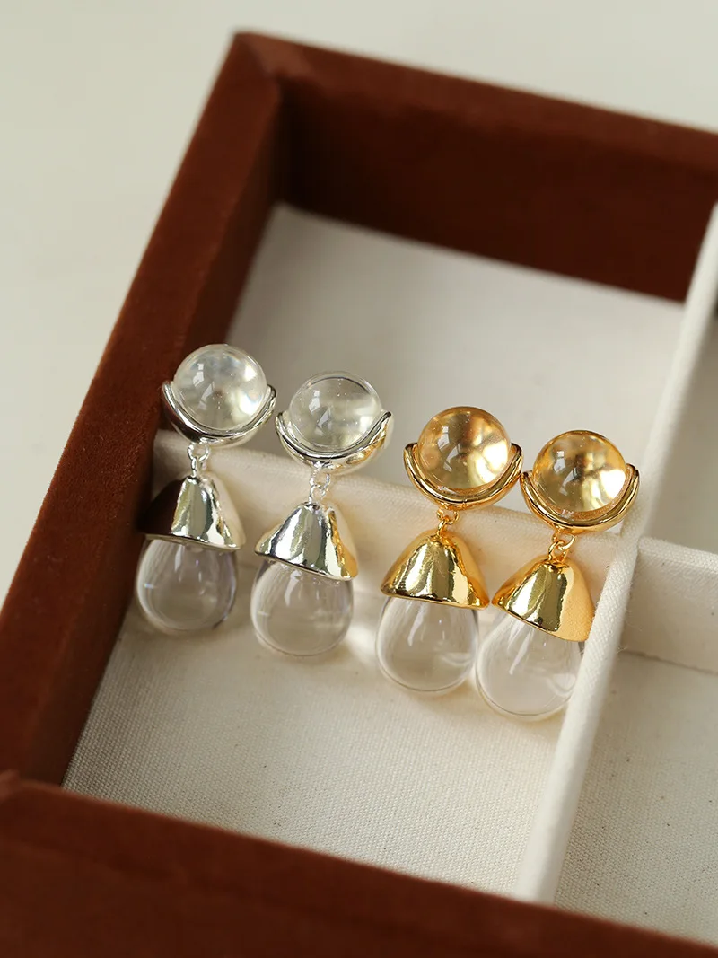 

Brass With 18K Gold Clear Crystal Drop Earrings Women Jewelry Punk Party T Show Gown Runway Korean Japan INS