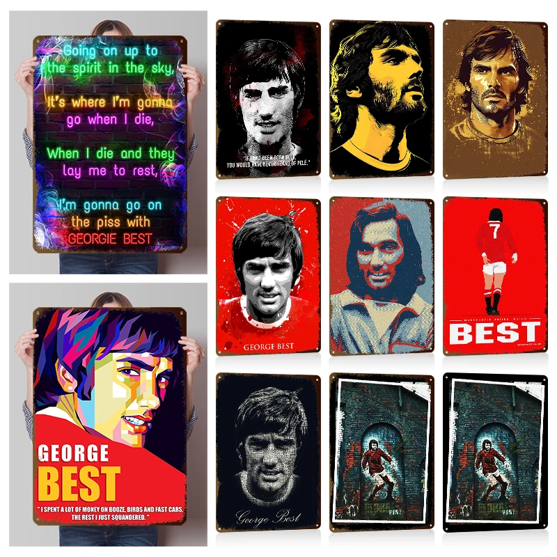 George Best Football Wall Art Metal Posters Customizable Vintage Metal Signs for Man Cave Room Bedroom Decoration Aesthetic Home