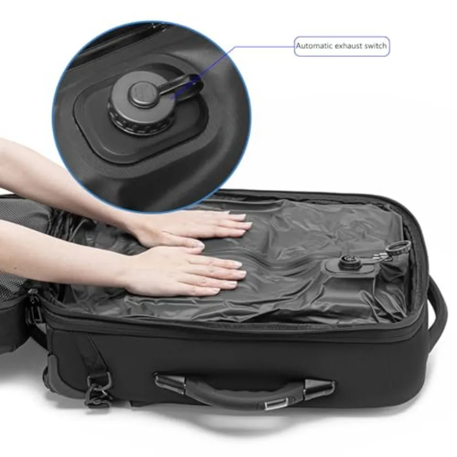 21" Vacuum Compression Backpack with Wheels Expandable Waterproof Carry On Travel Laptop Bag Flight Approved Luggage Rolling Su