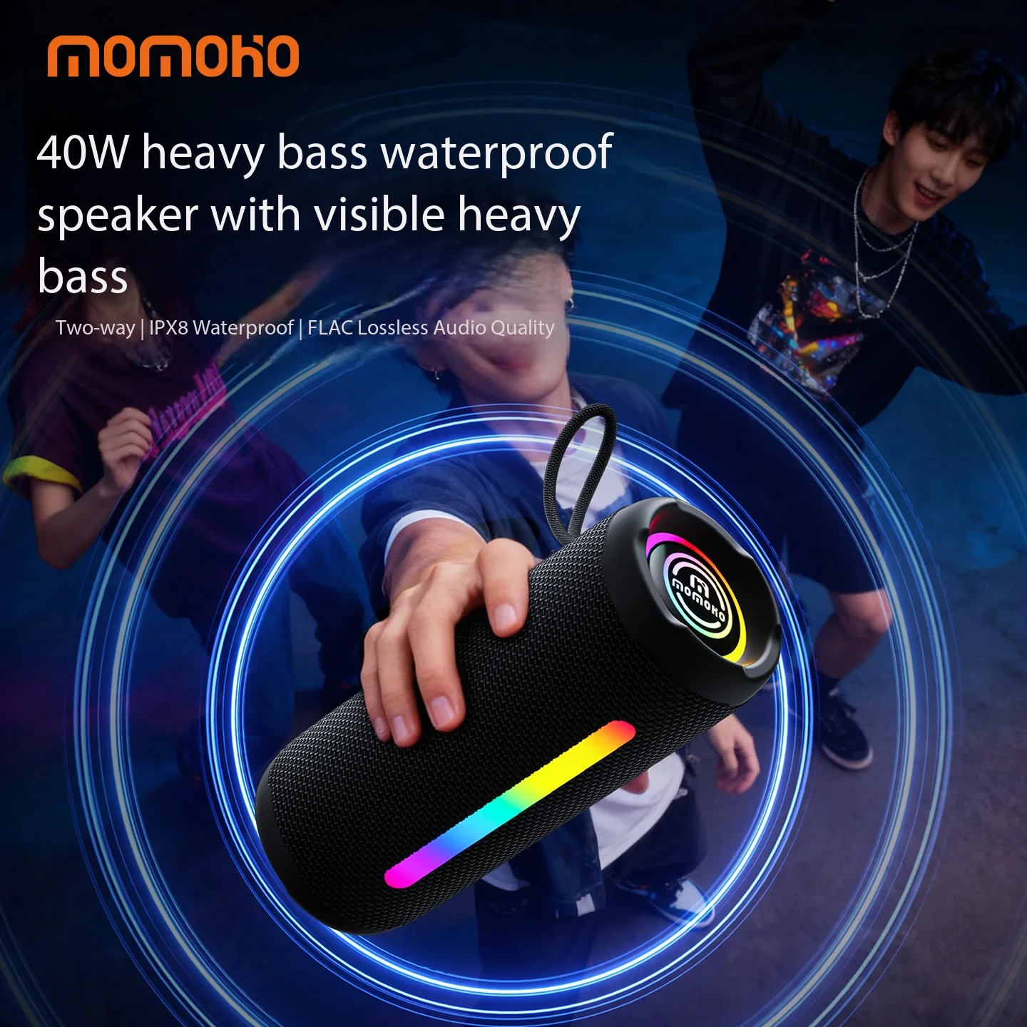 

Мощный беспроводной сабвуфер 40 Вт, Hi-Fi стерео IPX8, водонепроницаемый портативный уличный бумбокс с RGB-подсветкой, беспроводной Bluetooth-динамик