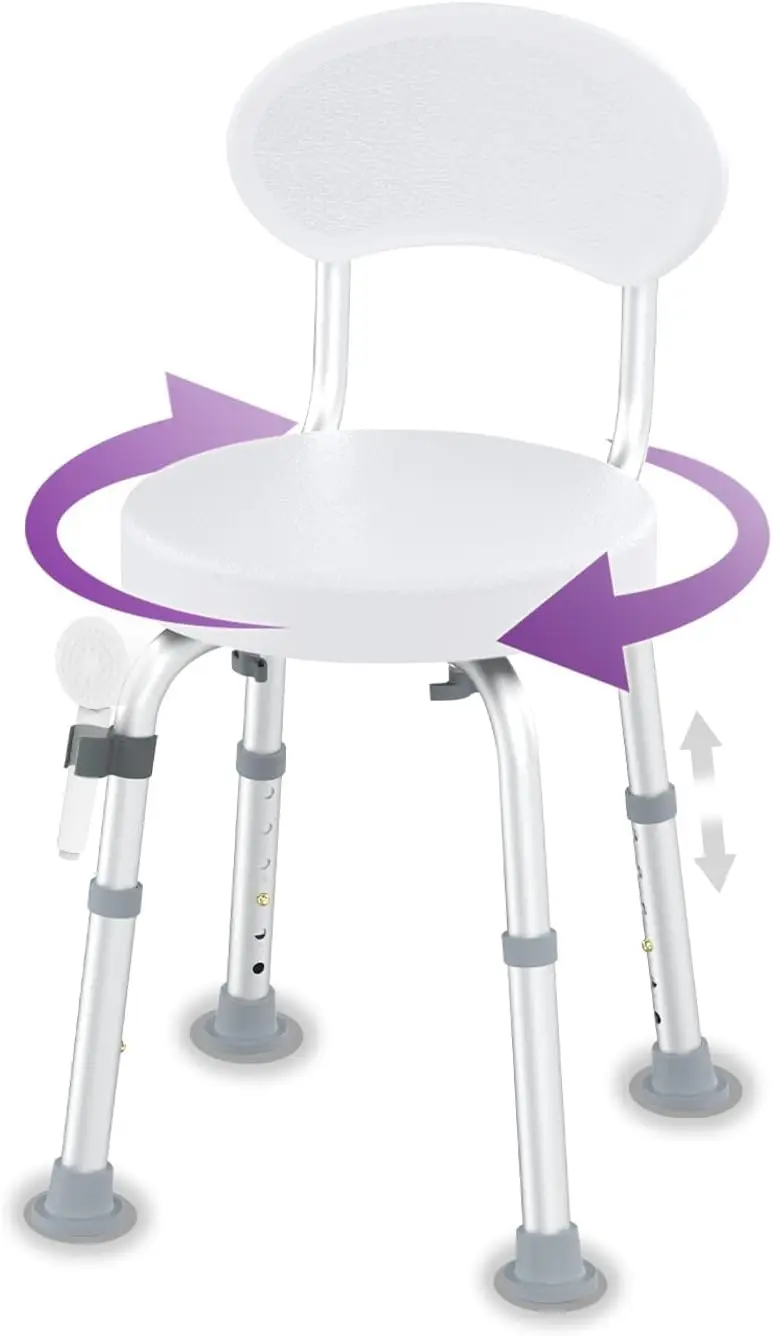 

360° Swivel Shower Chair, Non-Slip Seat with Backrest, Height Adjustable, for Elderly & Disabled, Compact White
