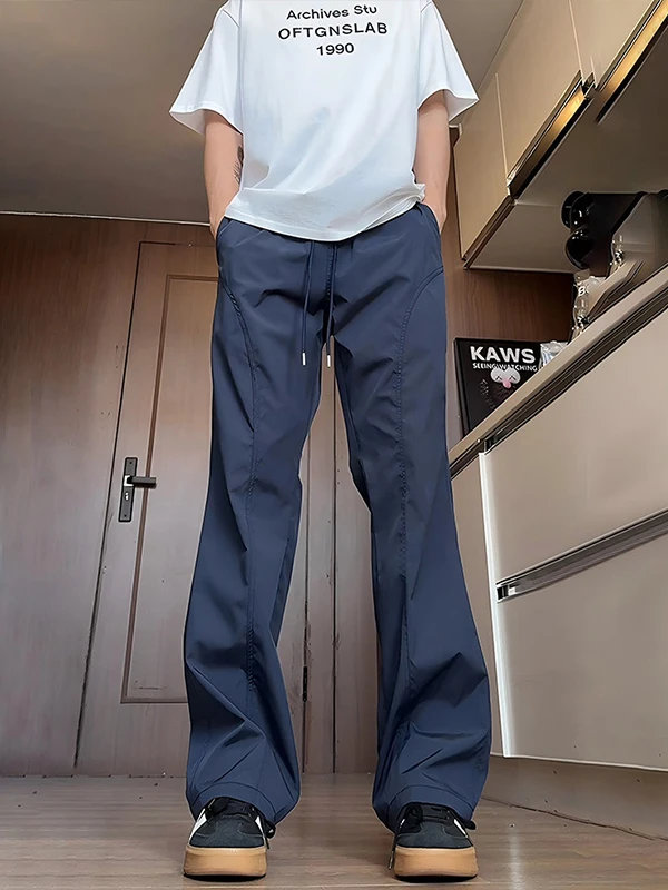 

Мужские повседневные брюки из ледяного шелка Qui Dry, весенне-летние, мягкие, расклешенные, в американском стиле, с боковыми разрезами, спортивные брюки