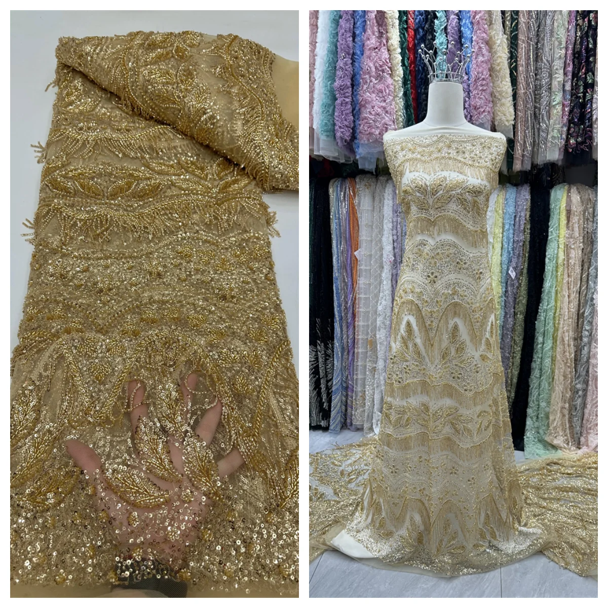 

2026 African Tulle Lace Fabric French Net Sequins Fabric Sewing Embroidery With Beads Lace Tulle Mesh Nigeria Dress 5 Yards