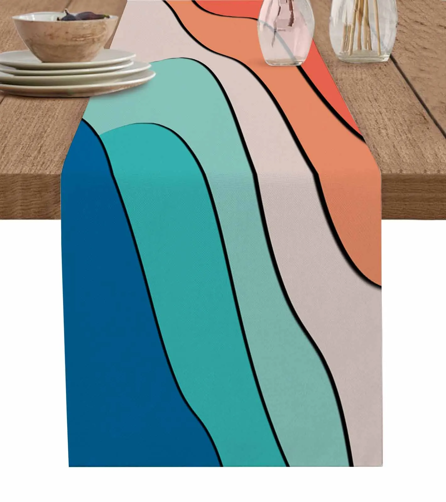 

Line Color Block Shadow Wave Table Runner Wedding Decor Table Cover Holiday Party Coffee Tablecloth Tablemats