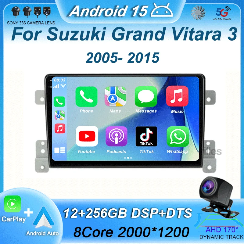 

Автомобильный радиоприемник Carplay для Suzuki Grand Vitara 3 2005-2015 Android 15 Мультимедийный плеер 2 Din Навигация GPS IPS Стерео DVD