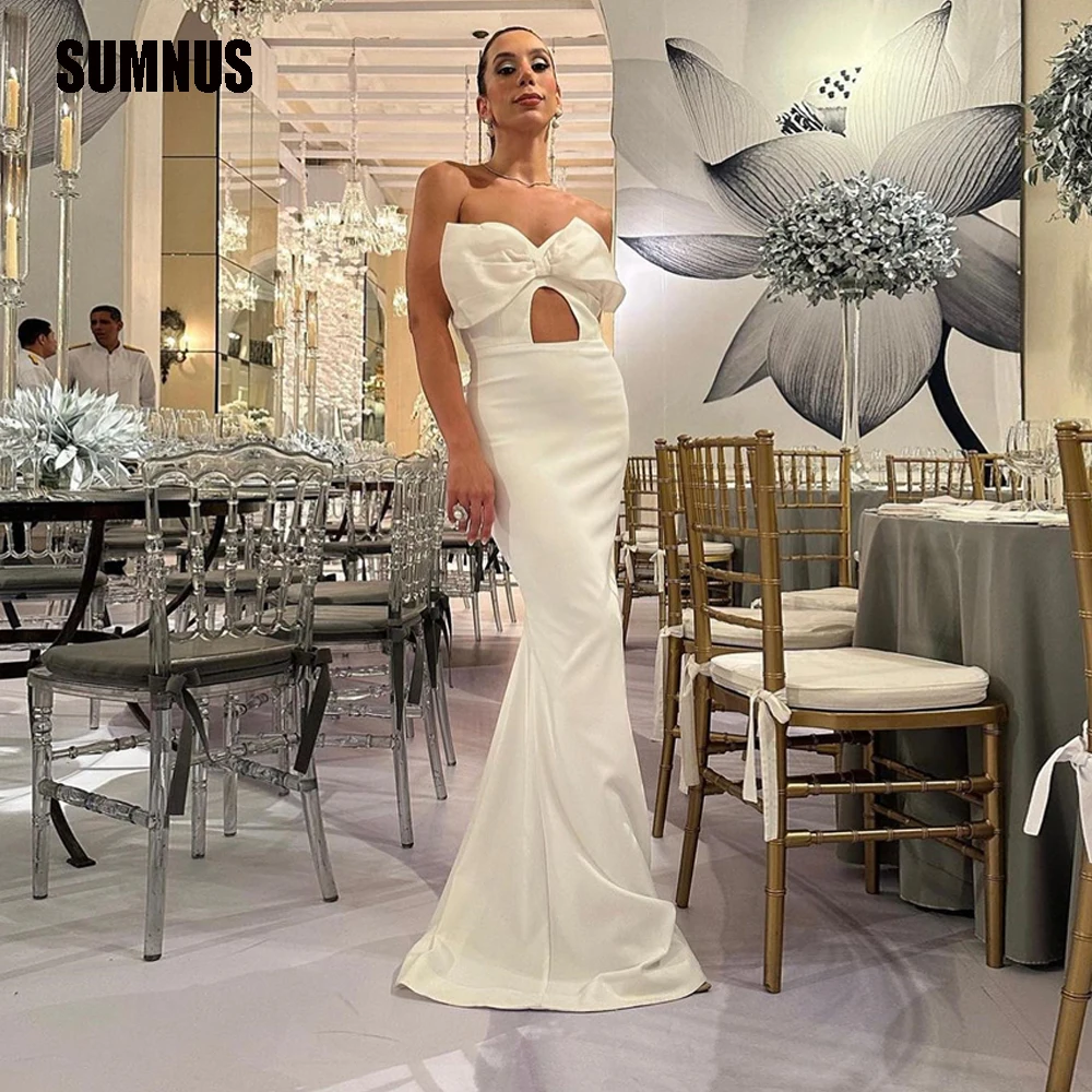 

SUMNUS Sexy White Mermaid Sweetheart Simple Wedding Dress Bow vestido de noiva Bride Dresses Cut-Out Bridal Gowns robe de mariée