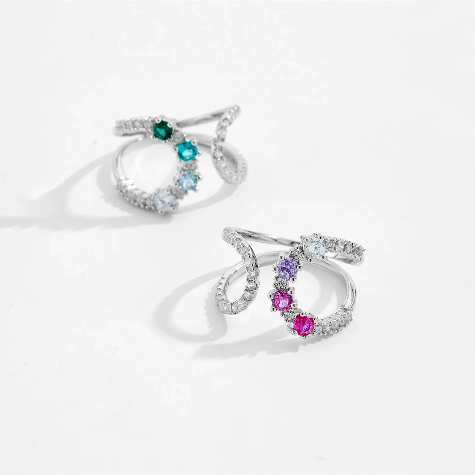 

LOZOYA 925 Sterling Silver Irregular Hoop Ring Colorful Zircon CZ 2025 Fashion Luxury Party Jewelry Gift for Women