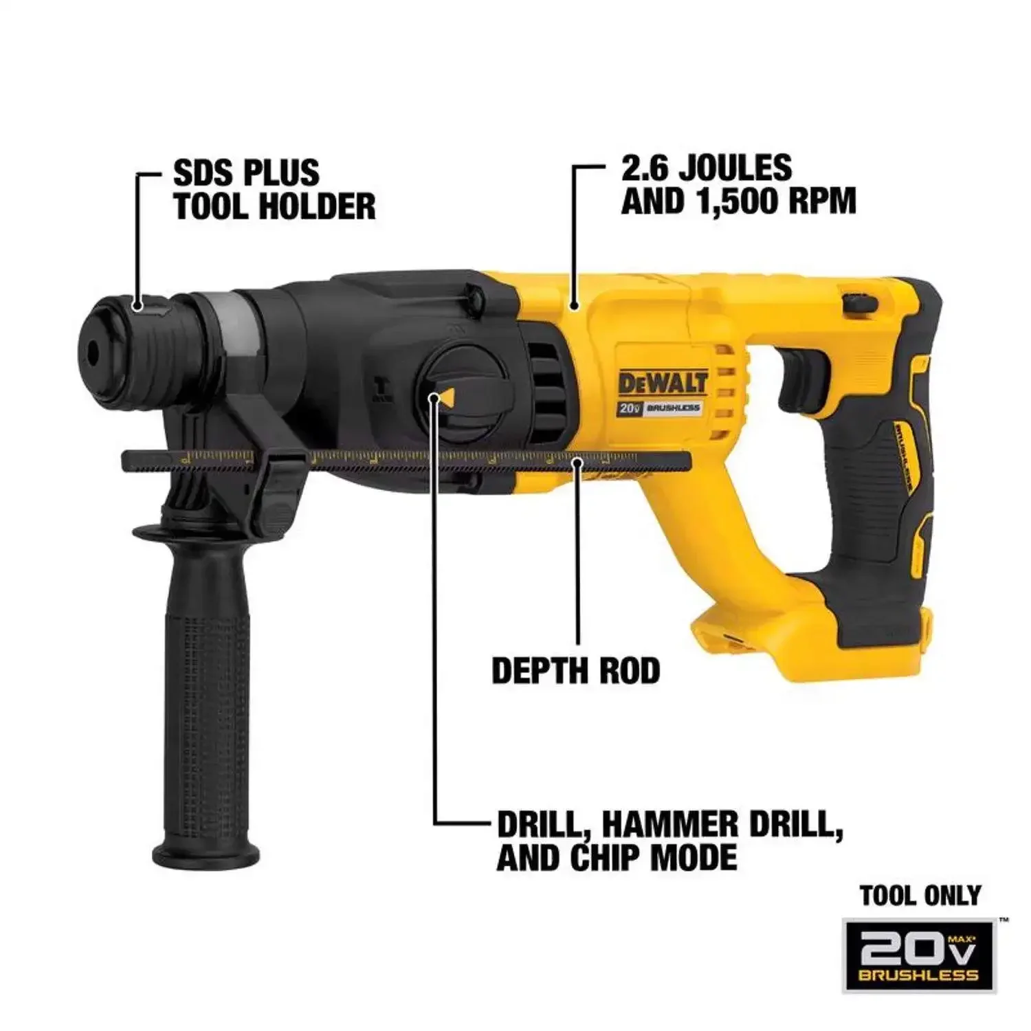 DEWALT DCH133 Kit 1in Brushless Cordless SDS PLUS D-Handle Rotary Hammer 20V Lithium Tools 5500BPM 2.6J With Battery Charger