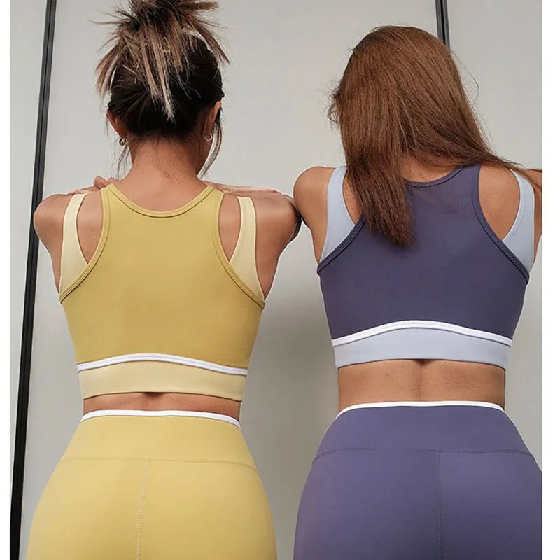 Conjunto de dos piezas para mujer, traje de Yoga empalmado, ajustado, para correr, con absorción de golpes, de secado rápido, para Fitness