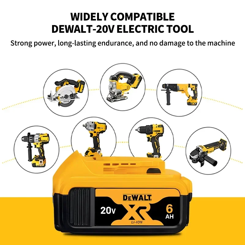 100% originální baterie Dewalt 20V, dobíjecí lithium-iontová baterie 5AH 6AH, náhradní baterie pro elektrické nářadí Dewalt DCD805 - náhled 4