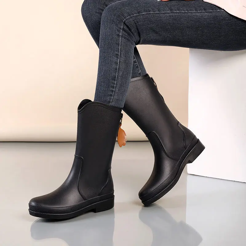 

Новое поступление, женские резиновые сапоги до середины икры в японском стиле с кисточками, водонепроницаемые противоскользящие высокие резиновые туфли на мягкой подошве