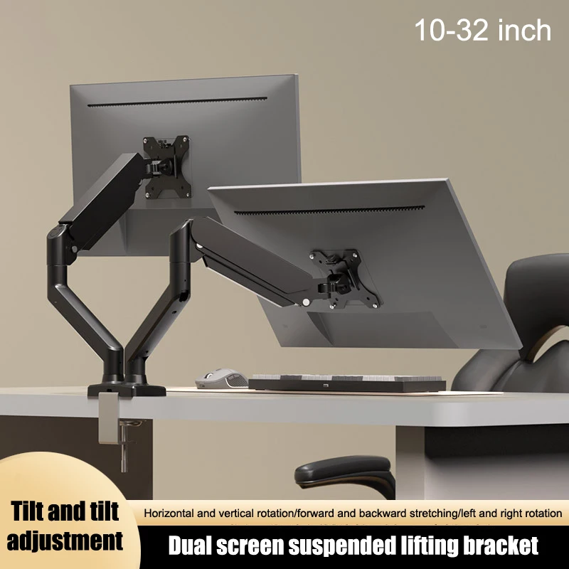 Dual Monitor Mount Stand Desk Universal Expandable Display Bracket For 10-32 Inch Screen Laptop Computer Desktop Holder Dual Arm