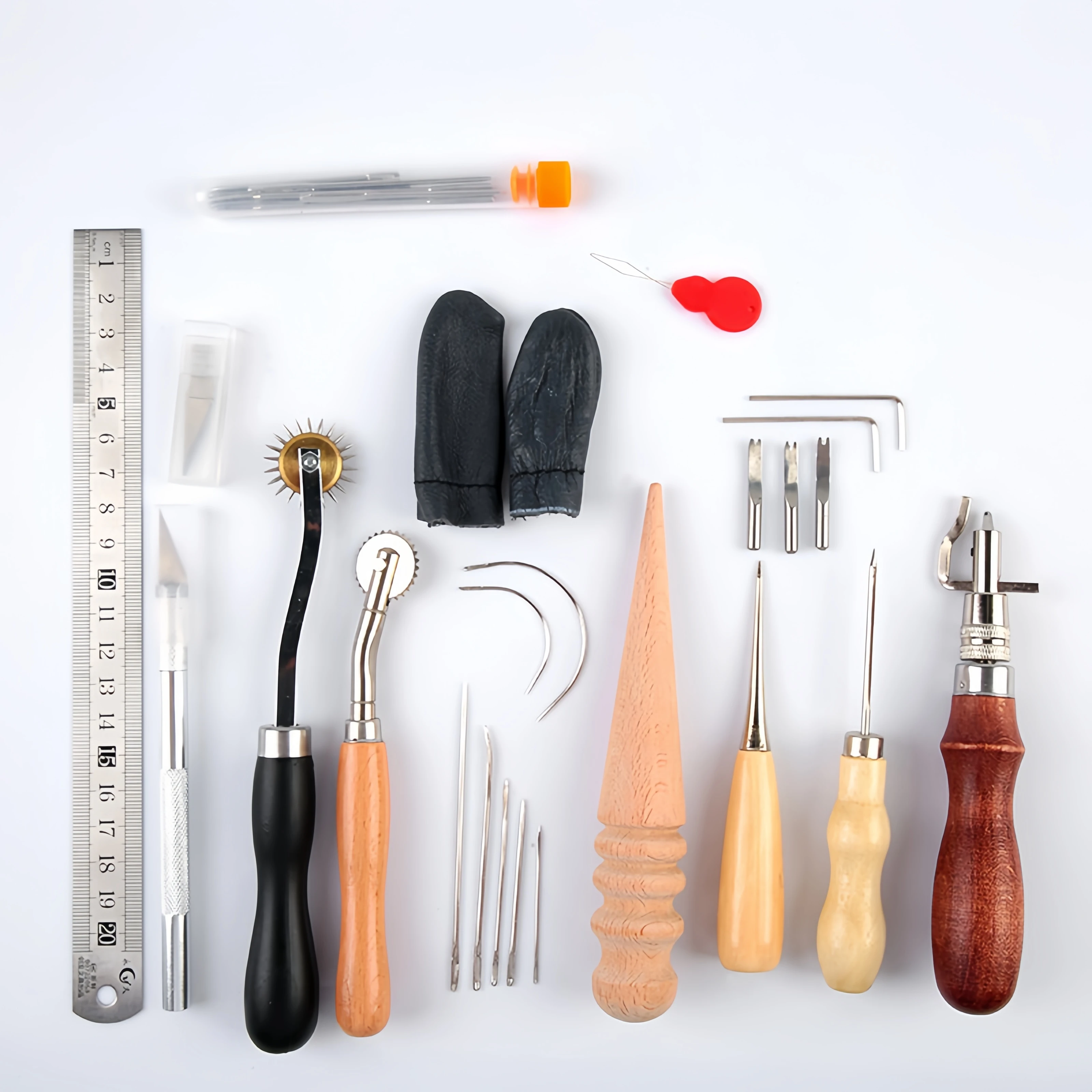 DIY leather making tool set, leather repair and sewing thread, leather craft punching tool combination, with storage bag view 3