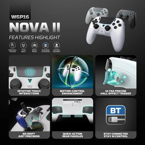 Imagen 2 del producto FANTECH NOVA II WGP16 controlador inalámbrico Hall Joystick y disparador de efectos altavoz incorporado para PS4 NS2 Gamepad controlador con cable