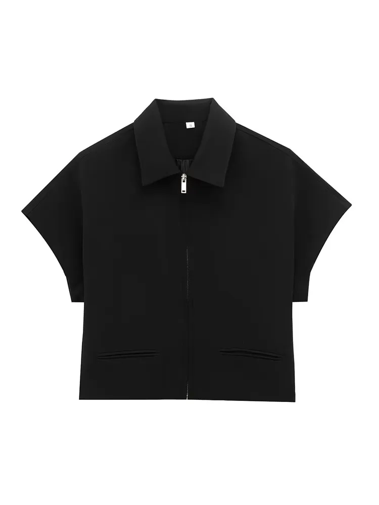 TFMLN ฤดูร้อน 2025 ผู้หญิงกางเกงชุดแฟชั่นแขนสั้นซิปเสื้อด้านบนกางเกงขากว้างชุด Hiigh Street