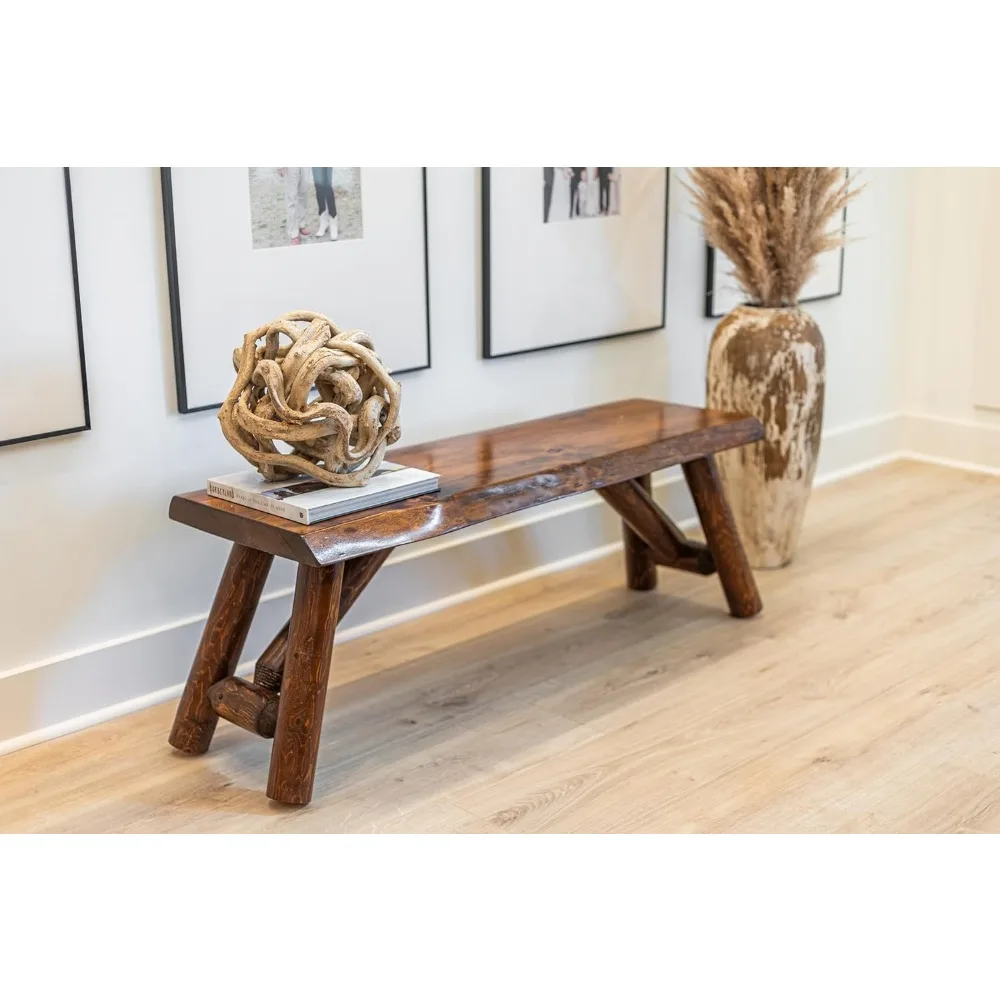 

Rustic Logwerks Indoor Bench — Pine & Cedar Wood Bench — Front Porch Decor — Live Edge Small Bench for Entryway