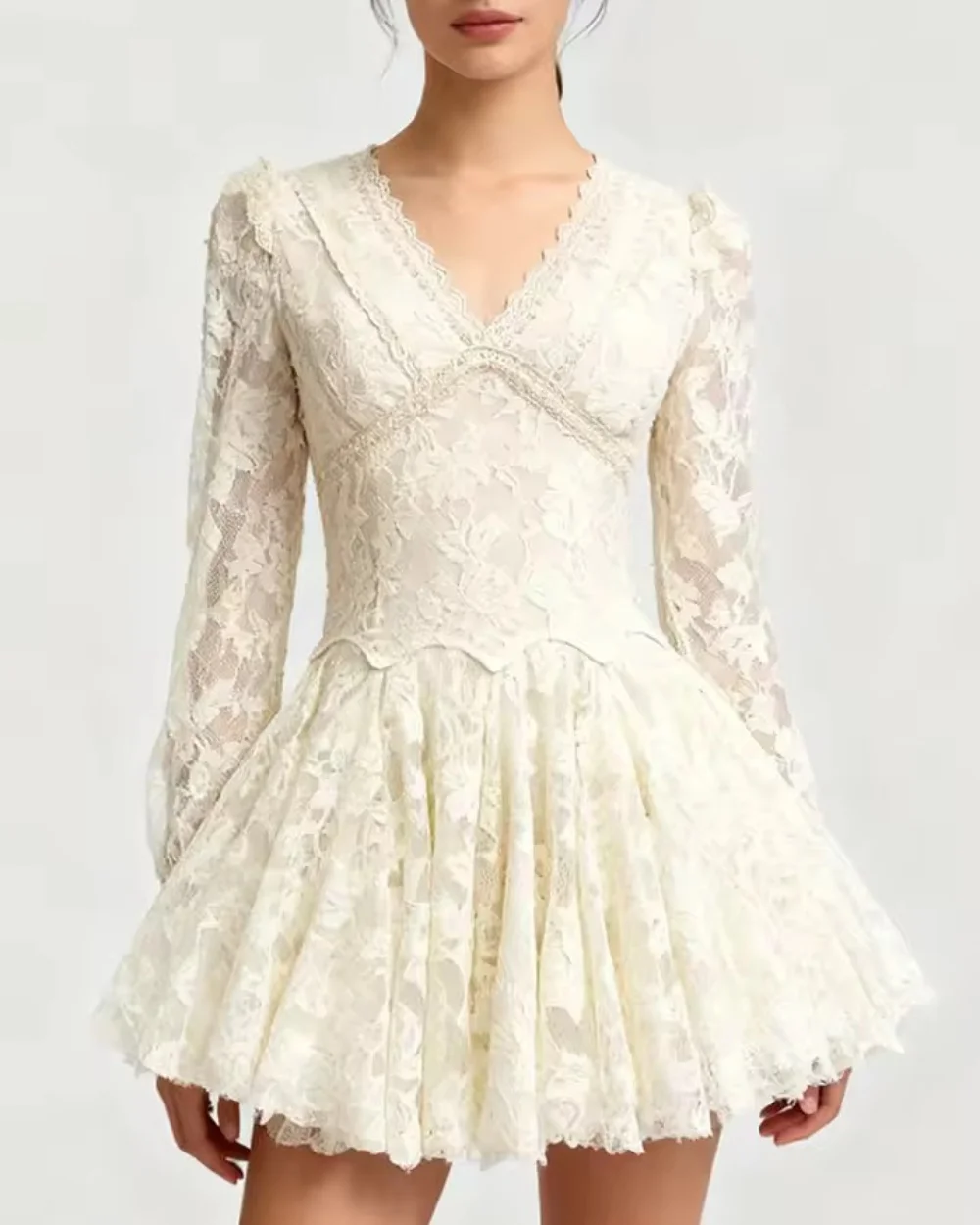 

Customized Exquisite Elegant Lace Pleat A-line V-neck Short Dresses Bespoke Occasion Dresses Sizes Available Chinese Style