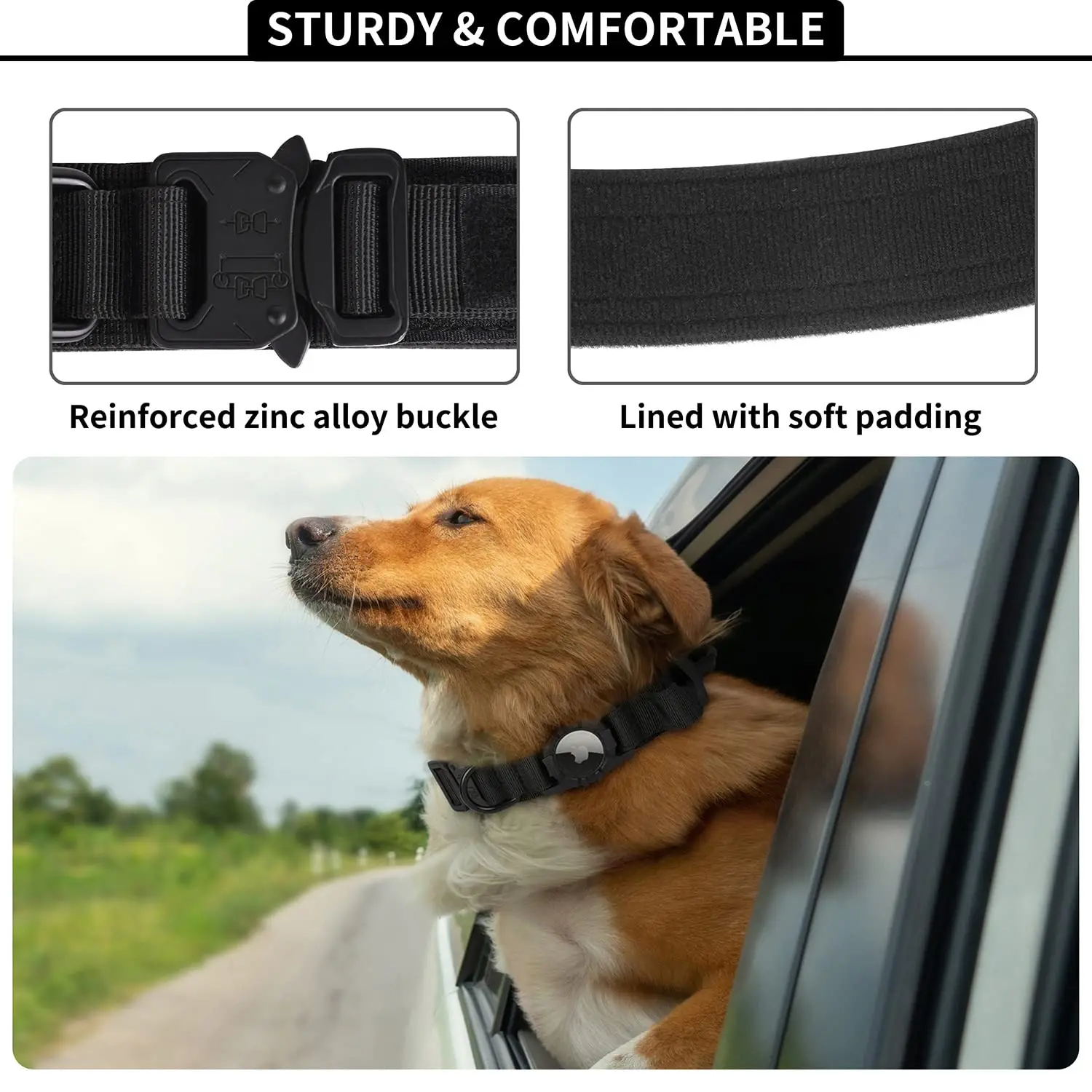 Adjustable Nylon AirTag Holder Dog Collar  Metal Buckle Pet Tactical Collar Dog Accessories Anti Last and Pet Dogs Tracing Safe