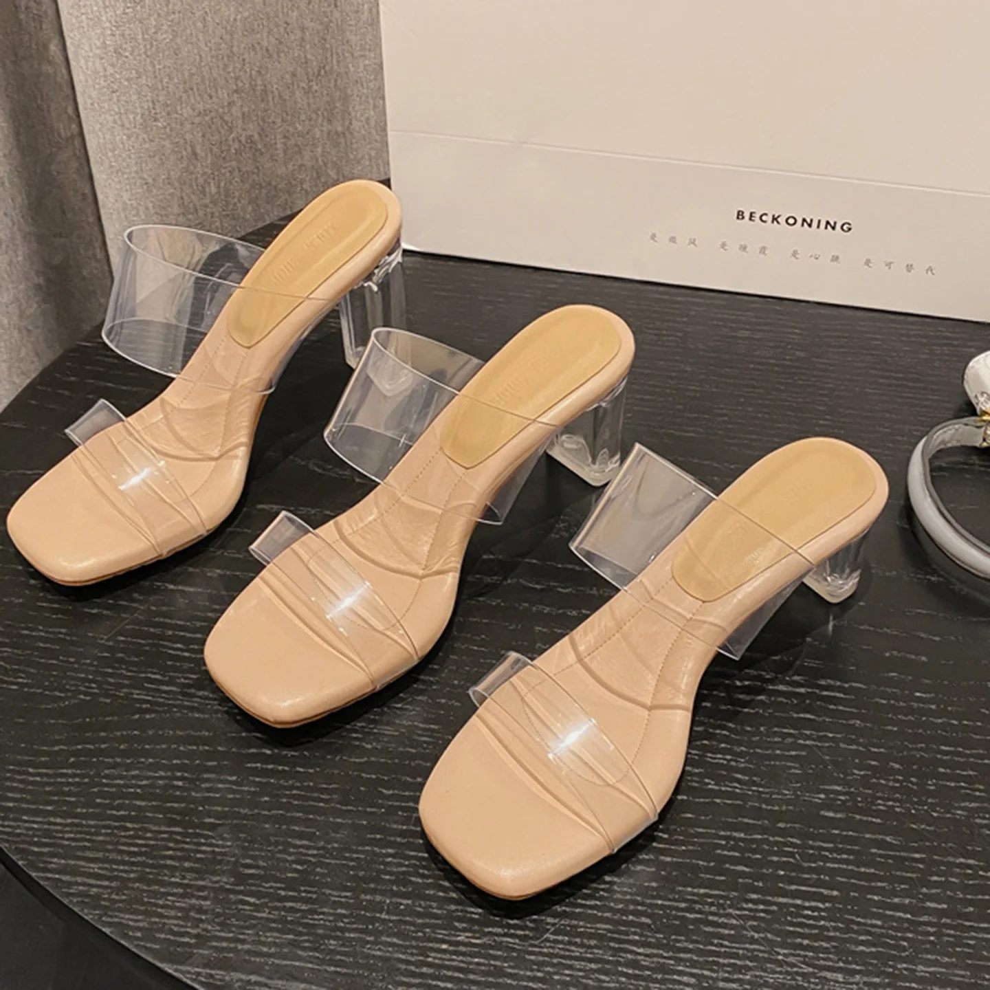 

Summer Women's Sandals PVC Jelly Slippers Open toed High Heels Women Transparent Crystal Slippers High Heels Transparent Sandals